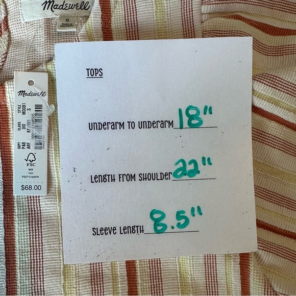 Madewell Women's Textured Flutter-Sleeve Crop Top in Stripe Small NWT. Size S. - Picture 3 of 5